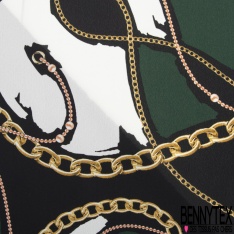 Crêpe georgette imprimé fleur folklorique fond noir profond