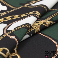 Crêpe georgette imprimé fleur folklorique fond noir profond
