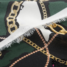 Crêpe georgette imprimé fleur folklorique fond noir profond