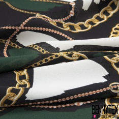 Crêpe georgette imprimé fleur folklorique fond noir profond