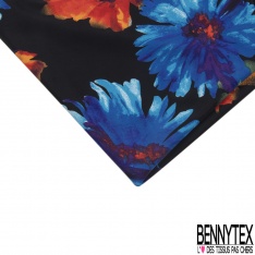 Coupon 3m Crêpe polyester imprimé grande fleur multicolore aquarelle fond noir