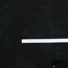 Coupon 3m Microfibre woolpeach imprimé fleur sauvage sur tige verte fond noir