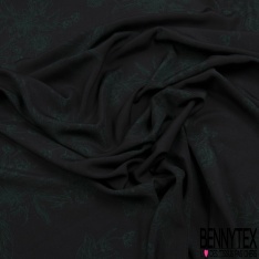 Coupon 3m Microfibre woolpeach imprimé fleur sauvage sur tige verte fond noir