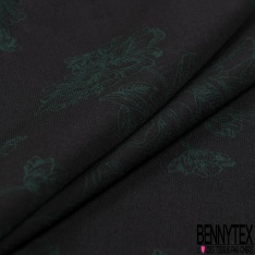 Coupon 3m Microfibre woolpeach imprimé fleur sauvage sur tige verte fond noir