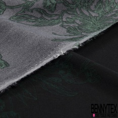 Coupon 3m Microfibre woolpeach imprimé fleur sauvage sur tige verte fond noir