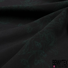 Coupon 3m Microfibre woolpeach imprimé fleur sauvage sur tige verte fond noir
