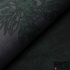 Coupon 3m Microfibre woolpeach imprimé fleur sauvage sur tige verte fond noir