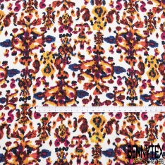 Fibranne viscose crépon imprimé cachemire blanc cassé fond charbon bleuté fine rayure lurex argent verticale