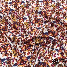 Fibranne viscose crépon imprimé cachemire blanc cassé fond charbon bleuté fine rayure lurex argent verticale