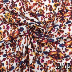 Fibranne viscose crépon imprimé cachemire blanc cassé fond charbon bleuté fine rayure lurex argent verticale