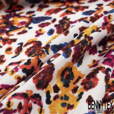 Fibranne viscose crépon imprimé cachemire blanc cassé fond charbon bleuté fine rayure lurex argent verticale
