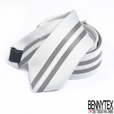 Cravate soie soie texturée imprimé rayure verticale anthracite perle