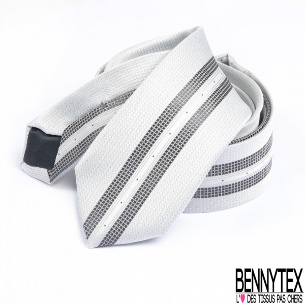 Cravate soie soie texturée imprimé rayure verticale anthracite perle