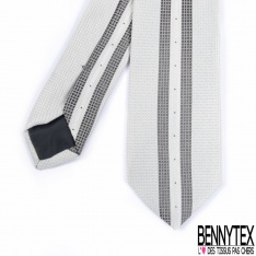 Cravate soie soie texturée imprimé rayure verticale anthracite perle