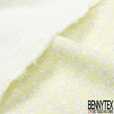Popeline Coton Liberty imprimé floral champêtre ton vert givré kaki pastel souris jaune pastel fond blanc