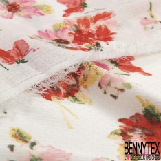 Coupon 3m Mousseline polyester crêpon imprimé floral champêtre rétro fond éclipse totale