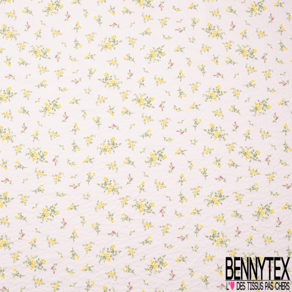 Polycoton sursucker gaufré mini rose sur tige fond rose layette