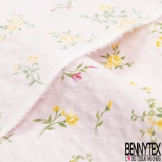 Polycoton sursucker gaufré mini rose sur tige fond rose layette
