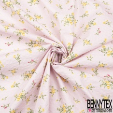 Polycoton sursucker gaufré mini rose sur tige fond rose layette
