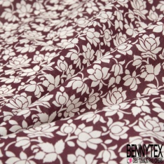 Coton style Liberty imprimé grande fleur noir blanc