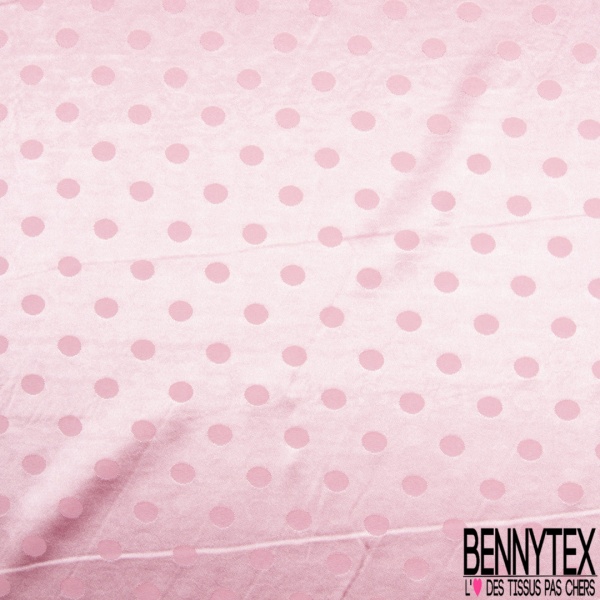 Coupon 3m Satin polyester jacquard motif pois rose candy fond rose candy