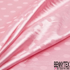 Coupon 3m Satin polyester jacquard motif pois rose candy fond rose candy