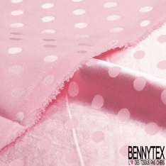 Coupon 3m Satin polyester jacquard motif pois rose candy fond rose candy