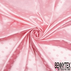 Coupon 3m Satin polyester jacquard motif pois rose candy fond rose candy