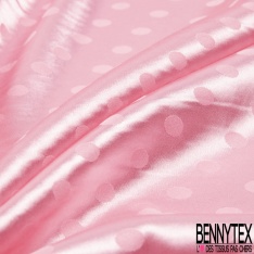 Coupon 3m Satin polyester jacquard motif pois rose candy fond rose candy